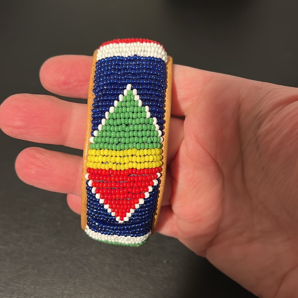 Colorful Beaded Bracelet with Tan Leather Interior - Picture 6 of 9